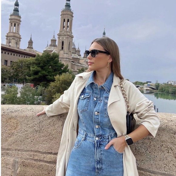 ZARA DENIM JUMPSUIT SHORT SLEEVES LONG PANTS S,M - Picture 6 of 15